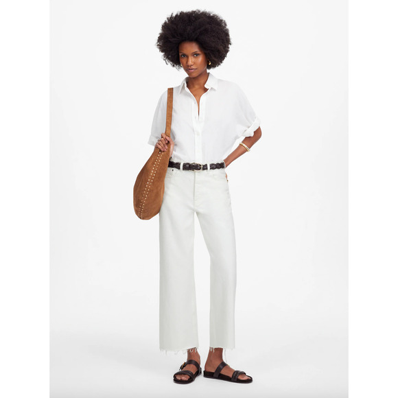 Madewell Low Slung Baggy Crop Jean Pure White Rigid Denim Relaxed US 26 NWT - Picture 1 of 16
